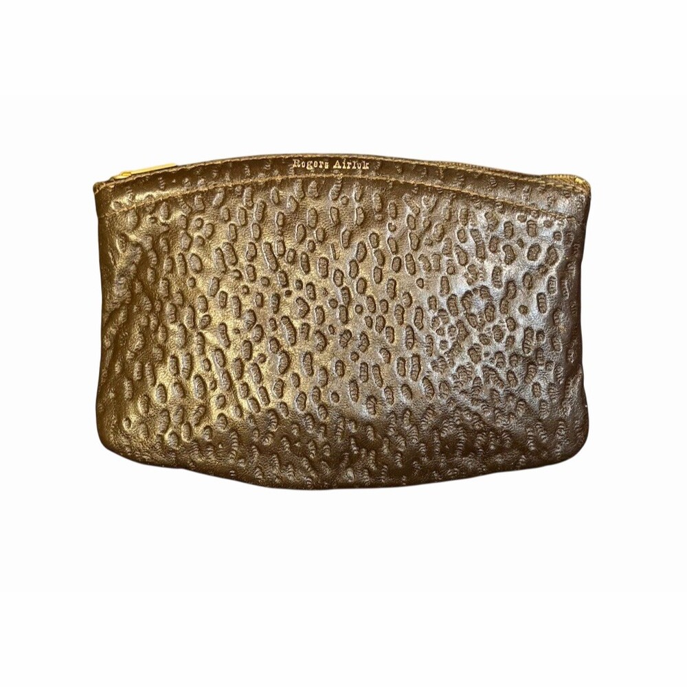 Rogers Airlock Vintage Stamped Brown Leather Loose Tobacco Zippered Pouch